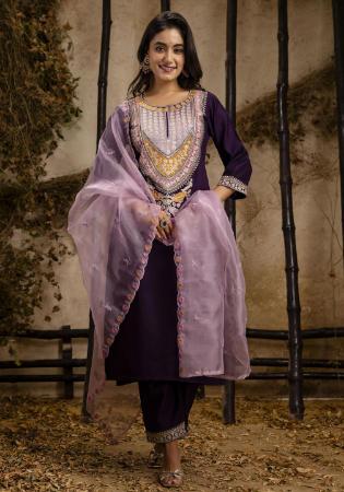 Picture of Superb Silk Purple Readymade Salwar Kameez