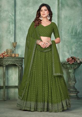 Picture of Beautiful Georgette Dark Olive Green Lehenga Choli