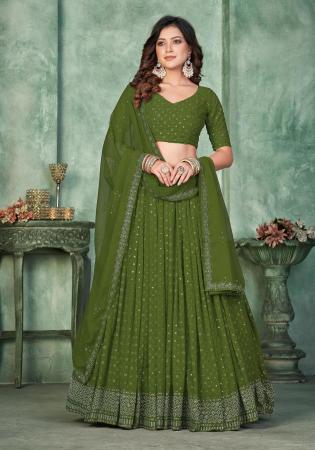 Picture of Bewitching Georgette Dark Olive Green Lehenga Choli