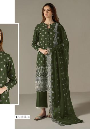 Picture of Georgette Dark Olive Green Straight Cut Salwar Kameez