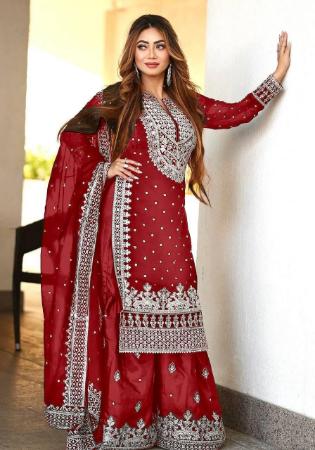 Picture of Statuesque Georgette Fire Brick Readymade Salwar Kameez