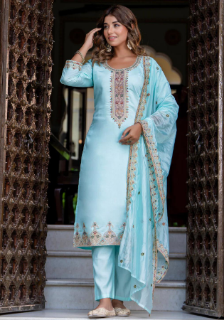 Picture of Delightful Silk Powder Blue Readymade Salwar Kameez