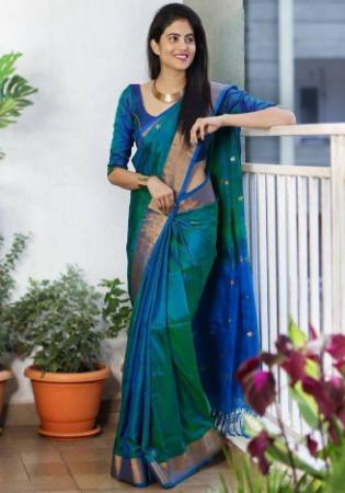 Picture of Delightful Silk Teal Saree