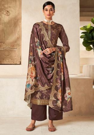 Picture of Alluring Silk Rosy Brown Straight Cut Salwar Kameez