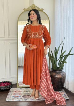 Picture of Beauteous Cotton Orange Red Readymade Salwar Kameez