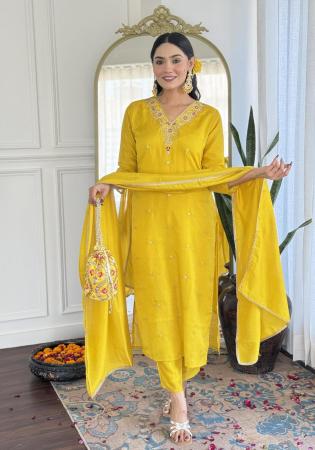 Picture of Bewitching Cotton Golden Readymade Salwar Kameez