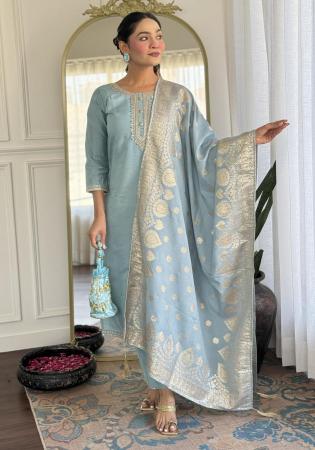 Picture of Cotton Light Slate Grey Readymade Salwar Kameez