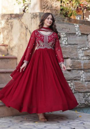 Picture of Fine Georgette Maroon Readymade Gown