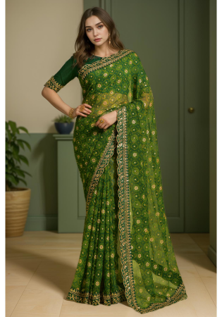 Picture of Comely Georgette Olive Drab Saree