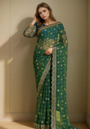 Picture of Good Looking Georgette Sea Green Saree