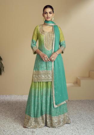 Picture of Chiffon Dark Khaki Straight Cut Salwar Kameez