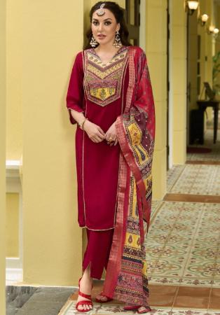Picture of Stunning Silk Maroon Readymade Salwar Kameez