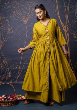 Picture of Statuesque Silk Dark Golden Rod Readymade Salwar Kameez