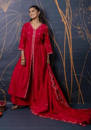 Picture of Beautiful Silk Dark Red Readymade Salwar Kameez