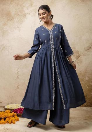 Picture of Comely Silk Midnight Blue Readymade Salwar Kameez