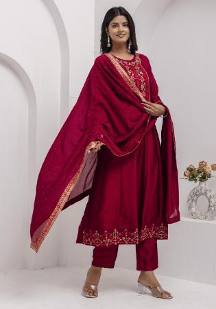 Picture of Fine Silk Dark Red Readymade Salwar Kameez
