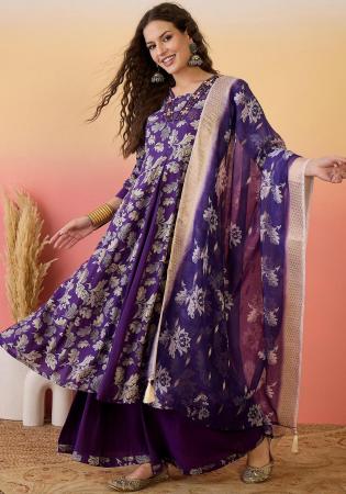 Picture of Exquisite Silk Dark Slate Blue Readymade Salwar Kameez