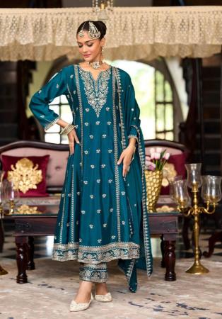 Picture of Stunning Chiffon Dark Green Readymade Salwar Kameez