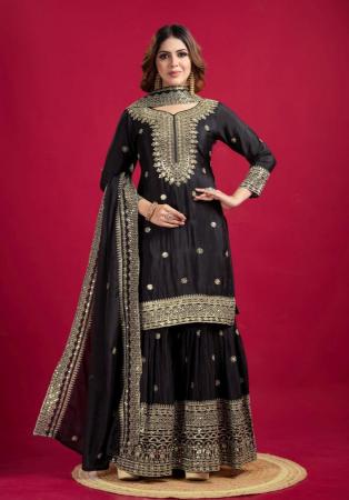 Picture of Well Formed Chiffon Black Readymade Salwar Kameez