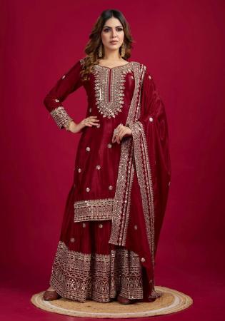 Picture of Superb Chiffon Maroon Readymade Salwar Kameez
