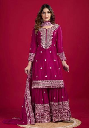 Picture of Chiffon Medium Violet Red Readymade Salwar Kameez