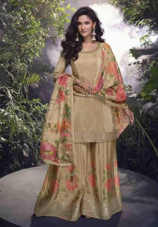 Picture of Ideal Chiffon Beige Straight Cut Salwar Kameez