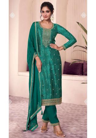 Picture of Chiffon Dark Green Straight Cut Salwar Kameez