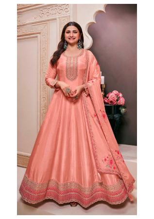Picture of Magnificent Silk Light Coral Anarkali Salwar Kameez