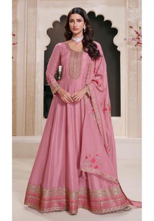 Picture of Sightly Silk Dark Salmon Anarkali Salwar Kameez