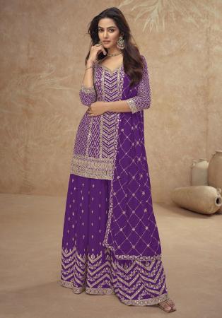 Picture of Amazing Chiffon Purple Straight Cut Salwar Kameez