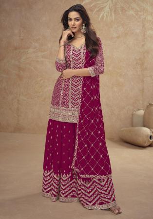 Picture of Chiffon Rosy Brown Straight Cut Salwar Kameez