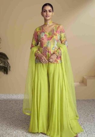 Picture of Chiffon Dark Olive Green Straight Cut Salwar Kameez