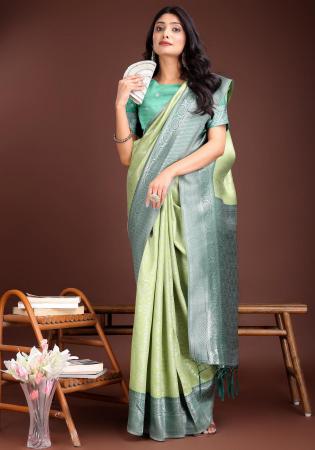Picture of Alluring Silk Dark Olive Green Saree