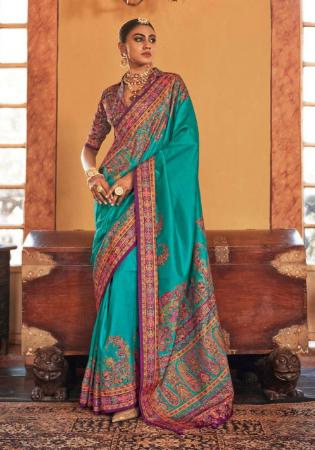 Picture of Well Formed Silk Dark Cyan Saree