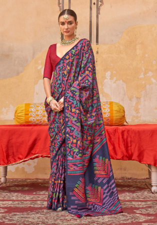 Picture of Well Formed Silk Dark Slate Grey Saree