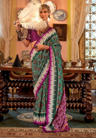 Picture of Well Formed Silk Dark Olive Green Saree