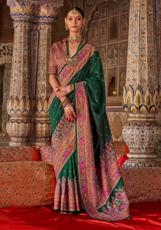 Picture of Magnificent Silk Dark Green Saree