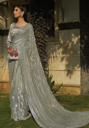 Picture of Alluring Georgette & Net Grey Saree
