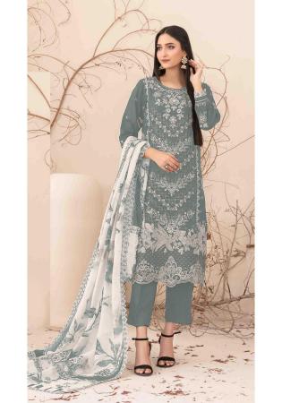 Picture of Ravishing Cotton Slate Grey Straight Cut Salwar Kameez
