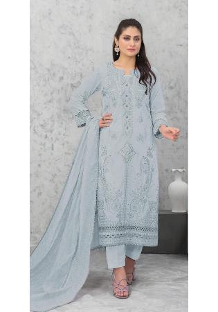 Picture of Cotton Light Slate Grey Straight Cut Salwar Kameez