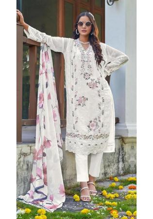 Picture of Georgette Off White Straight Cut Salwar Kameez