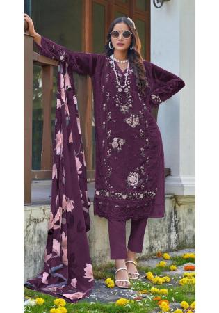 Picture of Elegant Georgette Purple Straight Cut Salwar Kameez