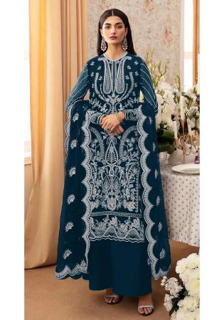 Picture of Georgette Navy Blue Straight Cut Salwar Kameez