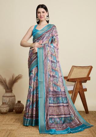 Picture of Exquisite Cotton Steel Blue Saree