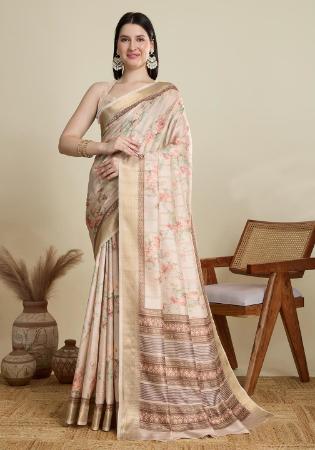 Picture of Resplendent Cotton Pale Golden Rod Saree
