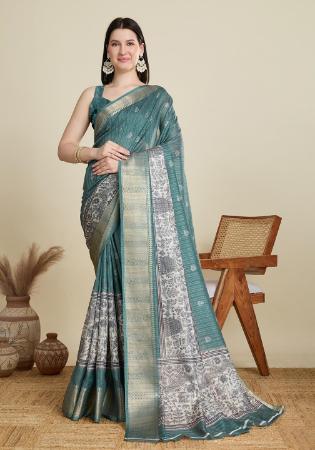 Picture of Alluring Cotton Sea Green Saree
