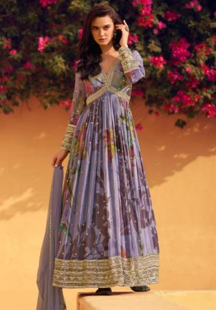 Picture of Enticing Chiffon Plum Straight Cut Salwar Kameez