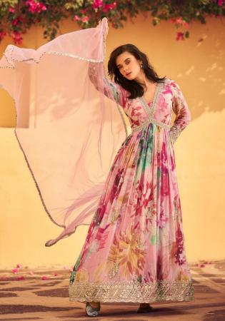 Picture of Chiffon Dark Salmon Straight Cut Salwar Kameez