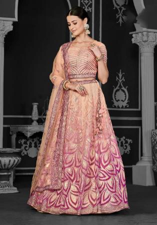 Picture of Pleasing Net Burly Wood Lehenga Choli