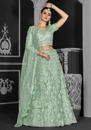 Picture of Delightful Net Dark Sea Green Lehenga Choli